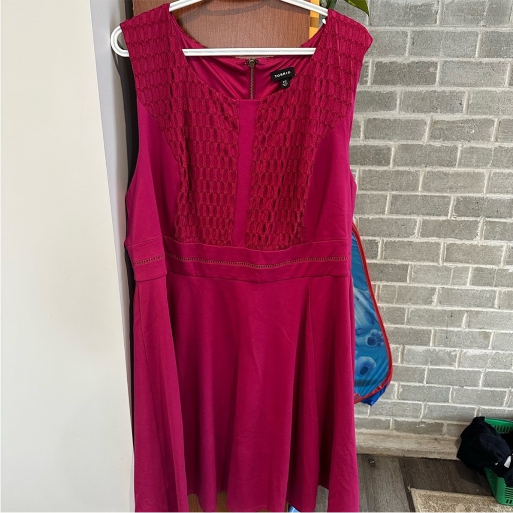 NWOT Torrid Magenta Lace Overlay Ponte Skater Dress Size 22